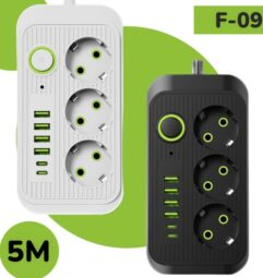 Сетевой удлинитель 5м F019 выход: 3EU, 4USB, 1PD  R53510 / R53874 - чёрный
