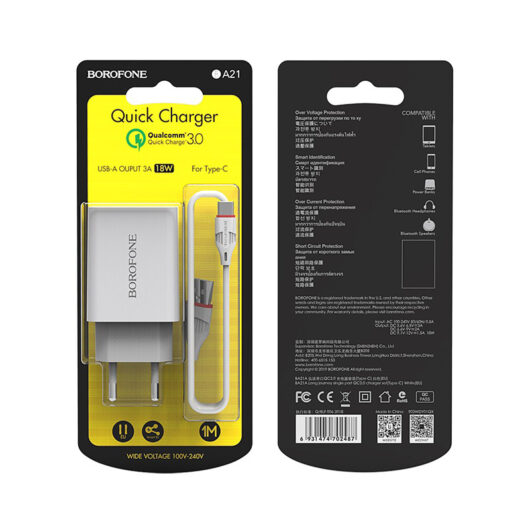 Зарядное устройство Borofone BA21A + type-c QC3.0 18W