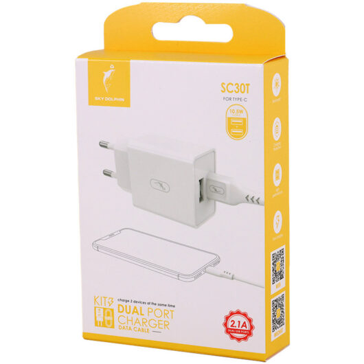 Зарядное устройство SKY Dolphin SC30T 2.1A 2USB + кабель type-C