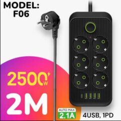Сетевой удлинитель 2м F06 выход: 6EU, 4USB, 1PD