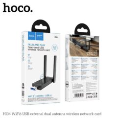 Внешняя USB WIFI беспроводная сетевая карта HOCO HI34 WiFi 6 с двумя антеннами (2.4G-5G)